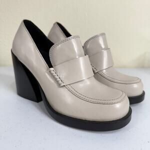 Jeffrey Campbell Alexey Ivory Leather Loafer Pumps Light Academia Retro Mod 6.5